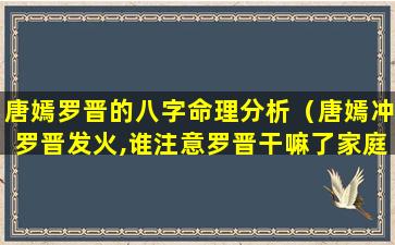 唐嫣罗晋的八字命理分析（唐嫣冲罗晋发火,谁注意罗晋干嘛了家庭地位一目了然）