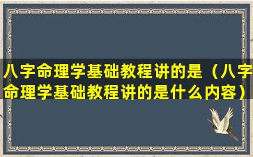 八字命理学基础教程讲的是（八字命理学基础教程讲的是什么内容）