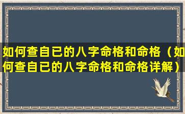 如何查自已的八字命格和命格（如何查自已的八字命格和命格详解）