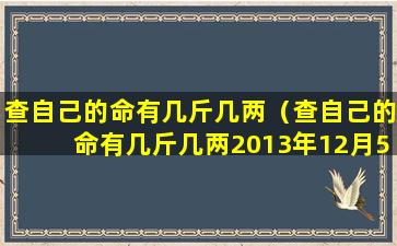 查自己的命有几斤几两（查自己的命有几斤几两2013年12月5号）